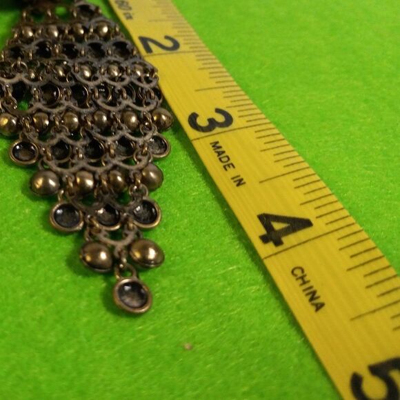 NWT Natasha Clear Rhinestone/Gold tone metal Diamond shaped Dangling Earrings - Picture 4 of 4